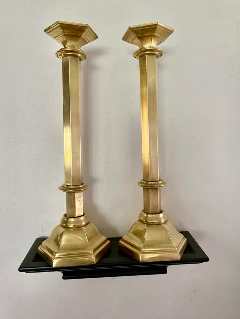 Vintage Brass Column Candlestick Pair - 15 inches high